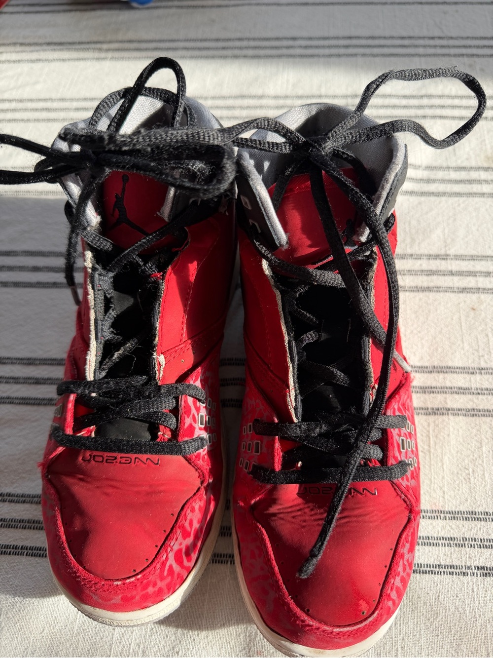 Nike Air Jordans Red and Black Kids' High-Top Sneakers Size Youth 5.5